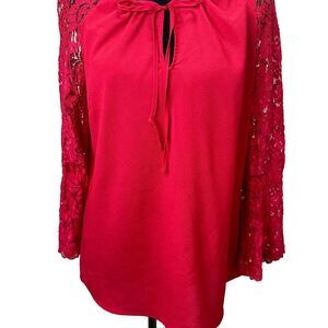 7th Avenue New York & Company Red Lace Sleeve Blouse Size L